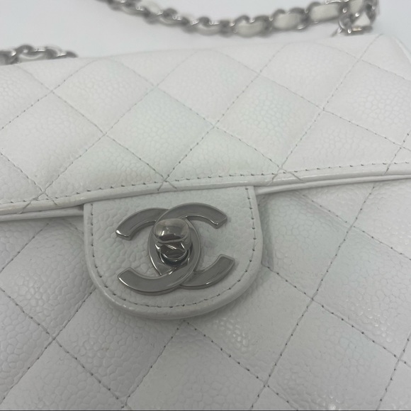 Sold Chanel Vintage White caviar mini square, silver hardware. - Picture 8 of 16